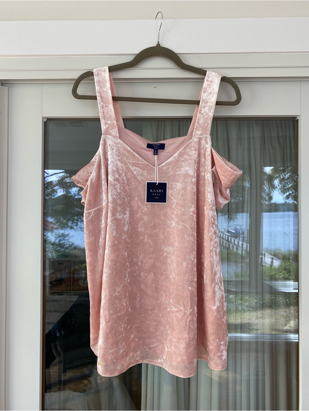 Kaari Blue Curvy Blush Pink Velvet Cold-Shoulder Camisole